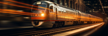 A high-speed train is rushing along the tracks. Generative AIの素材