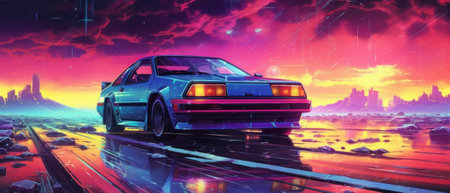 Futuristic car in cyberpunk style. Generative AIの素材