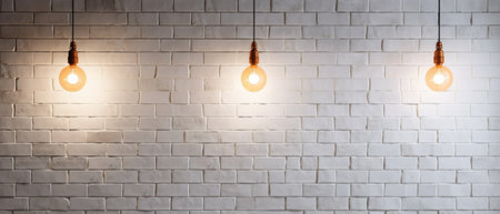 White brick wall with a lamp on the background of stone tiles. Generative AIの素材