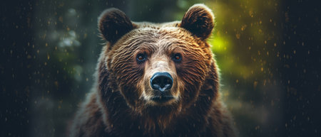 Portrait of a majestic face of a bear on the background of a forest. Generative AIの素材