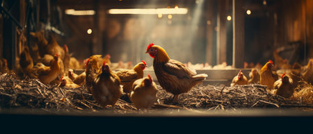 Chickens in a farm. Generative AIの素材