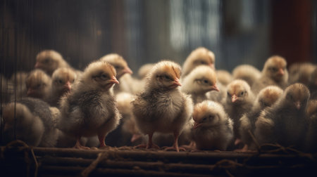 Chickens in a farm. Generative AIの素材