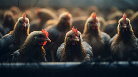 Chickens in a farm. Generative AIの素材