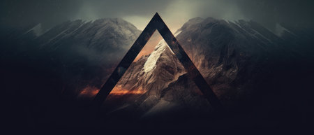 A mountain with a triangle in the middle. abstract background. Generative AIの素材