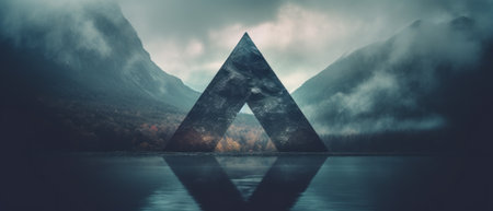 A mountain with a triangle in the middle. abstract background. Generative AIの素材