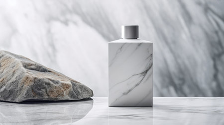 Clean and minimalist cosmetic bottle on stone. Generative AIの素材
