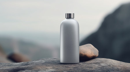 Clean and minimalist cosmetic bottle on stone. Generative AIの素材