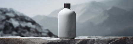 Clean and minimalist cosmetic bottle on stone. Generative AIの素材