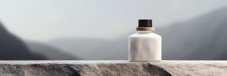 Clean and minimalist cosmetic bottle on stone. Generative AIの素材