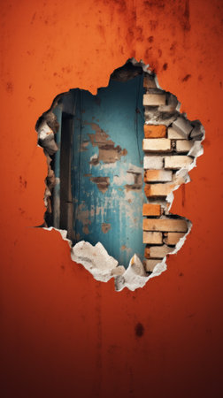 A torn hole in the wall. Generative AIの素材