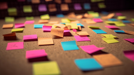 Colorful stickers on the board. Generative AIの素材