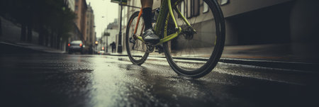 A cyclist's legs spin the pedals. Generative AIの素材