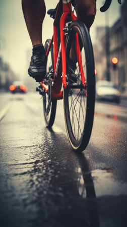 A cyclist's legs spin the pedals. Generative AIの素材