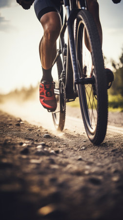 A cyclist's legs spin the pedals. Generative AIの素材