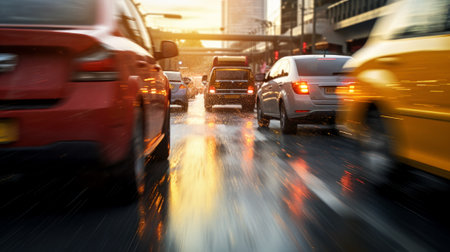 Abstract background with blurred traffic on the road. Generative AIの素材