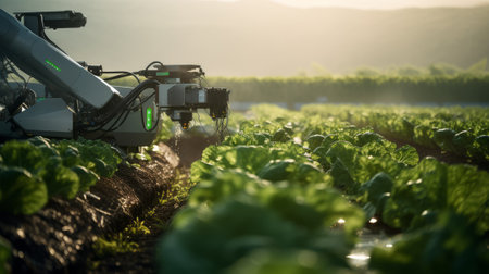 Agriculture with the help of robots in the field. Generative AIの素材
