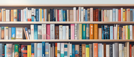 Close up of library books on shelf. Generative AIの素材