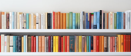 Close up of library books on shelf. Generative AIの素材
