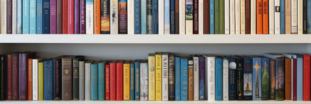 Close up of library books on shelf. Generative AIの素材