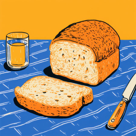 Bread on the table in retro style. Generative AIの素材