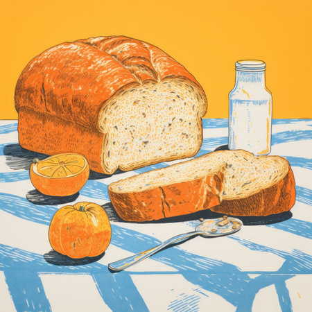 Bread on the table in retro style. Generative AIの素材