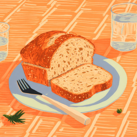 Bread on the table in retro style. Generative AIの素材