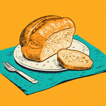 Bread on the table in retro style. Generative AIの素材
