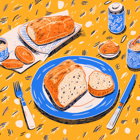 Bread on the table in retro style. Generative AIの素材