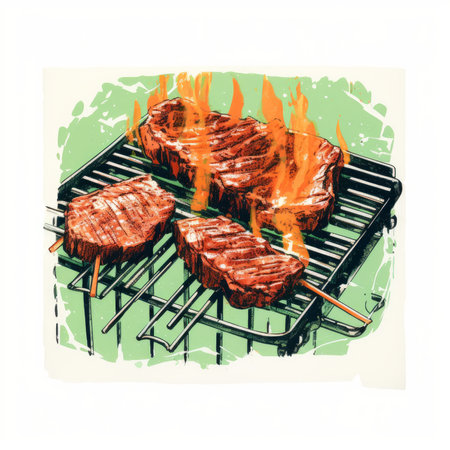 Grilled meat in retro style. Generative AIの素材