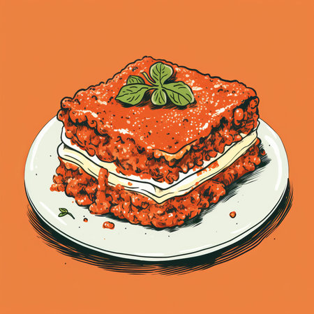 Lasagna bolognese in retro style. Generative AIの素材