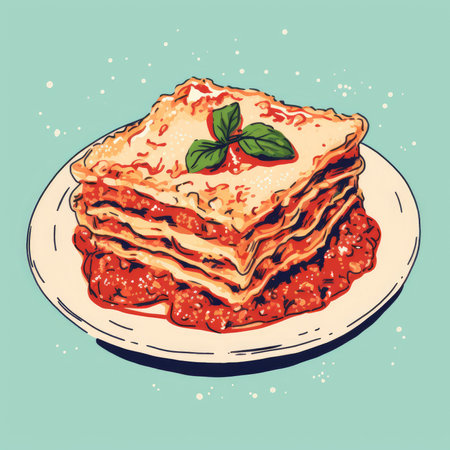 Lasagna bolognese in retro style. Generative AIの素材