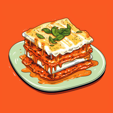 Lasagna bolognese in retro style. Generative AIの素材