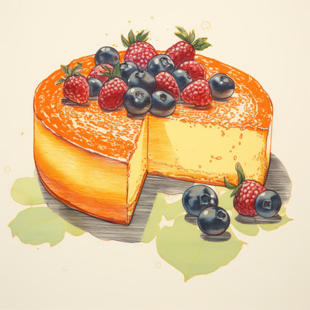 Cheesecake with berries in retro style. Generative AIの素材