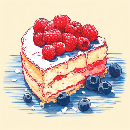 Cheesecake with berries in retro style. Generative AIの素材