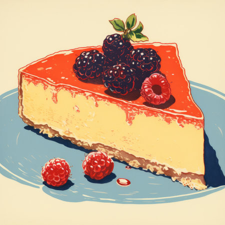 Cheesecake with berries in retro style. Generative AIの素材