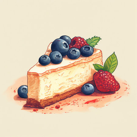 Cheesecake with berries in retro style. Generative AIの素材