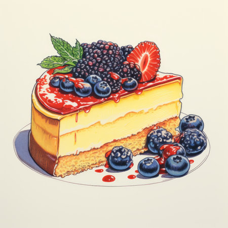 Cheesecake with berries in retro style. Generative AIの素材