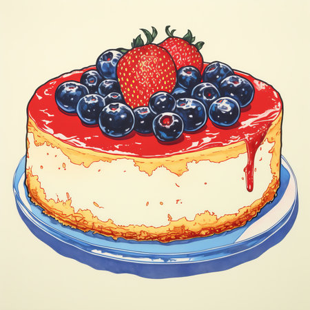 Cheesecake with berries in retro style. Generative AIの素材