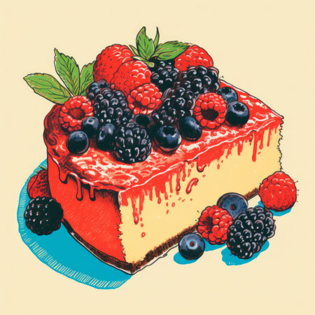 Cheesecake with berries in retro style. Generative AIの素材