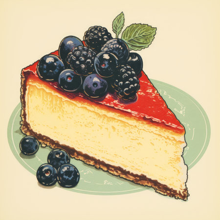 Cheesecake with berries in retro style. Generative AIの素材