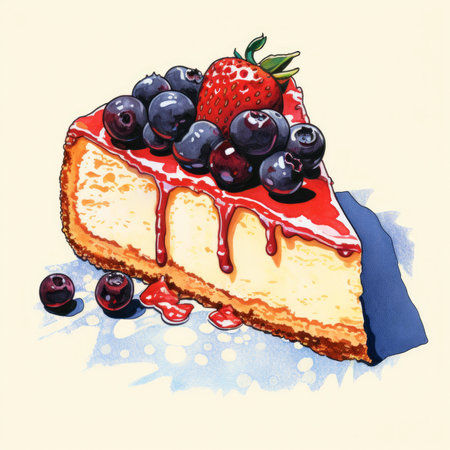 Cheesecake with berries in retro style. Generative AIの素材