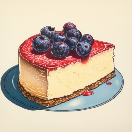 Cheesecake with berries in retro style. Generative AIの素材