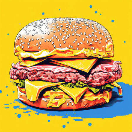 Burger with cheese in retro style. Generative AIの素材