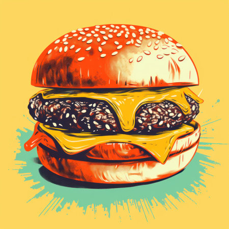 Burger with cheese in retro style. Generative AIの素材