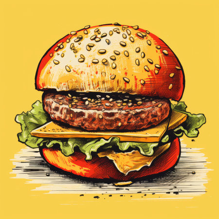 Burger with cheese in retro style. Generative AIの素材
