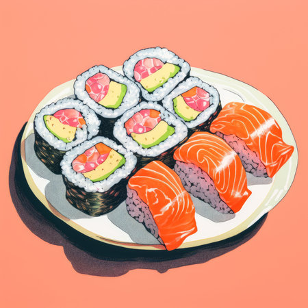 Sushi in retro style. Generative AIの素材