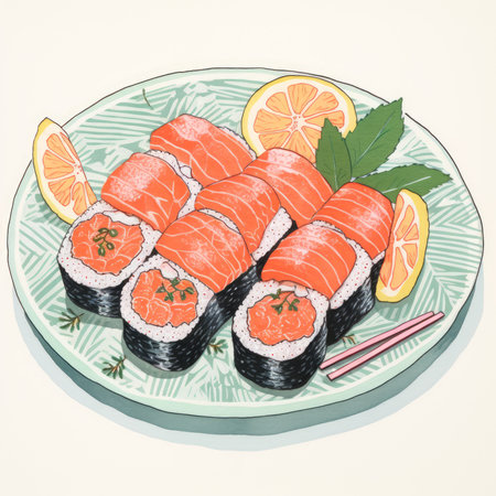 Sushi in retro style. Generative AIの素材