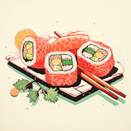 Sushi in retro style. Generative AIの素材