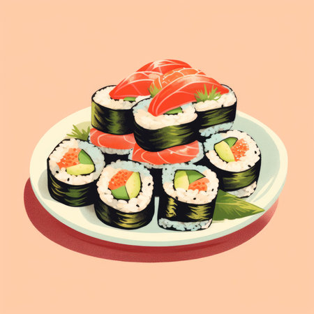 Sushi in retro style. Generative AIの素材