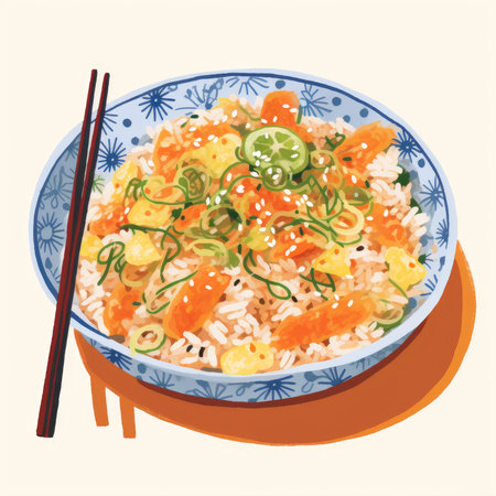 Fried rice in retro style. Generative AIの素材